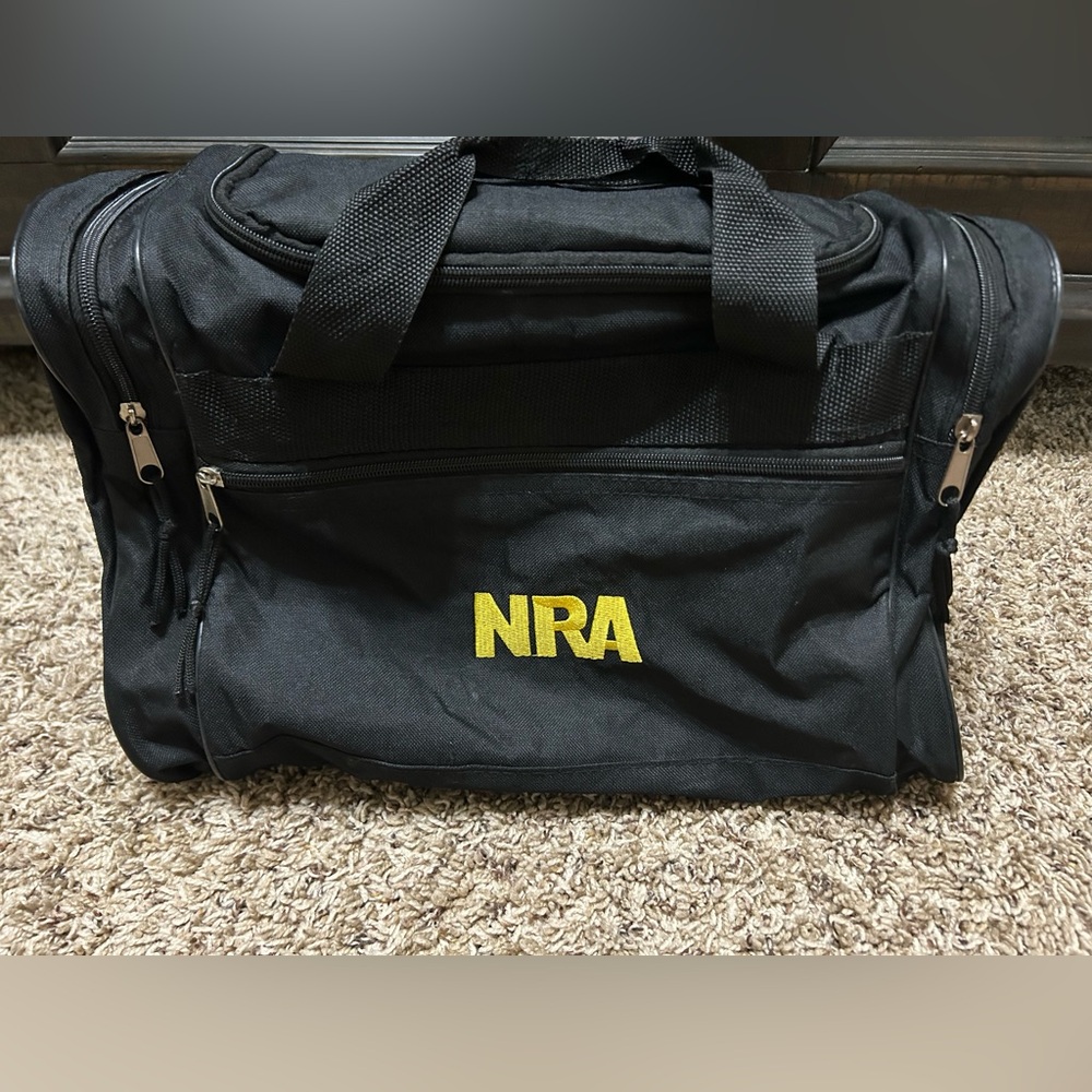 *Donating Soon FREE NRA Duffel Gym Black Yellow Gun Range Bag & Sticker